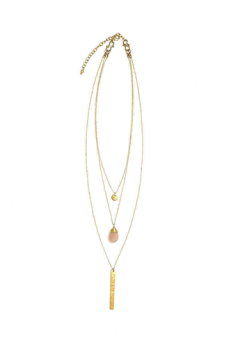 Triple Strand Multi-Way Pendant Necklace - Brass