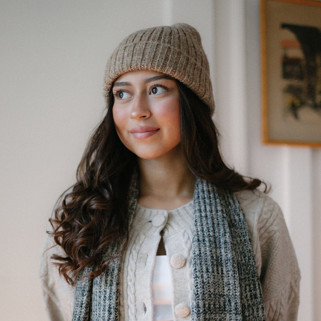 Oat Beige Ribbed Alpaca Beanie