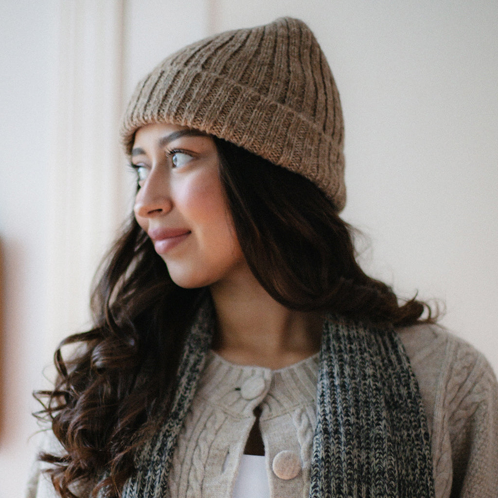 Oat Beige Ribbed Alpaca Beanie