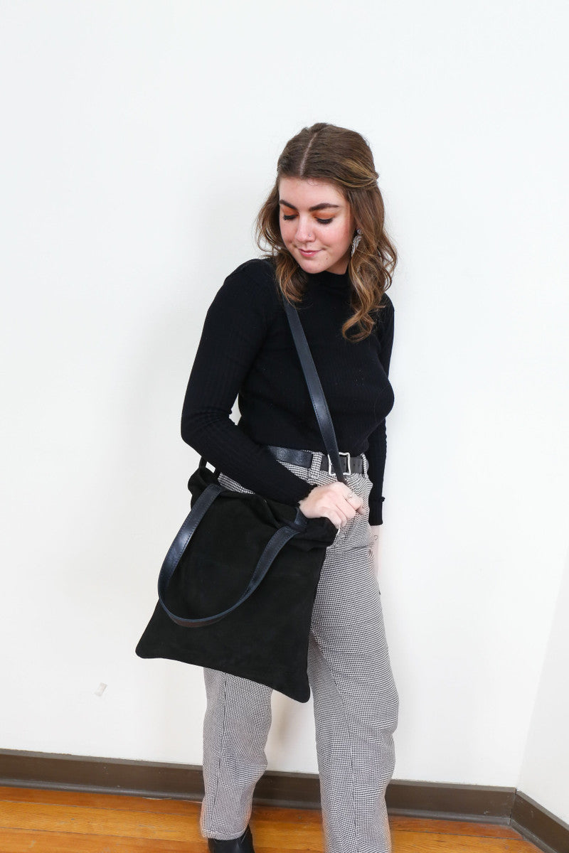 Daring Black Suede Crossbody Clutch Purse
