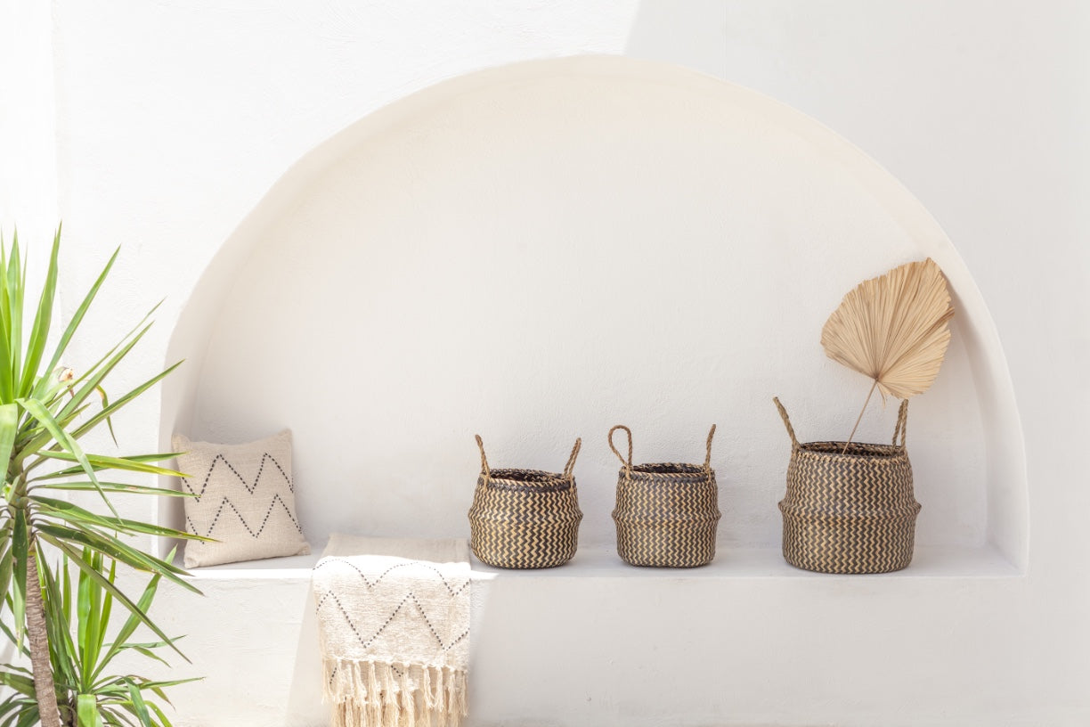 Hand Loomed Cotton Blanket in Black Motif