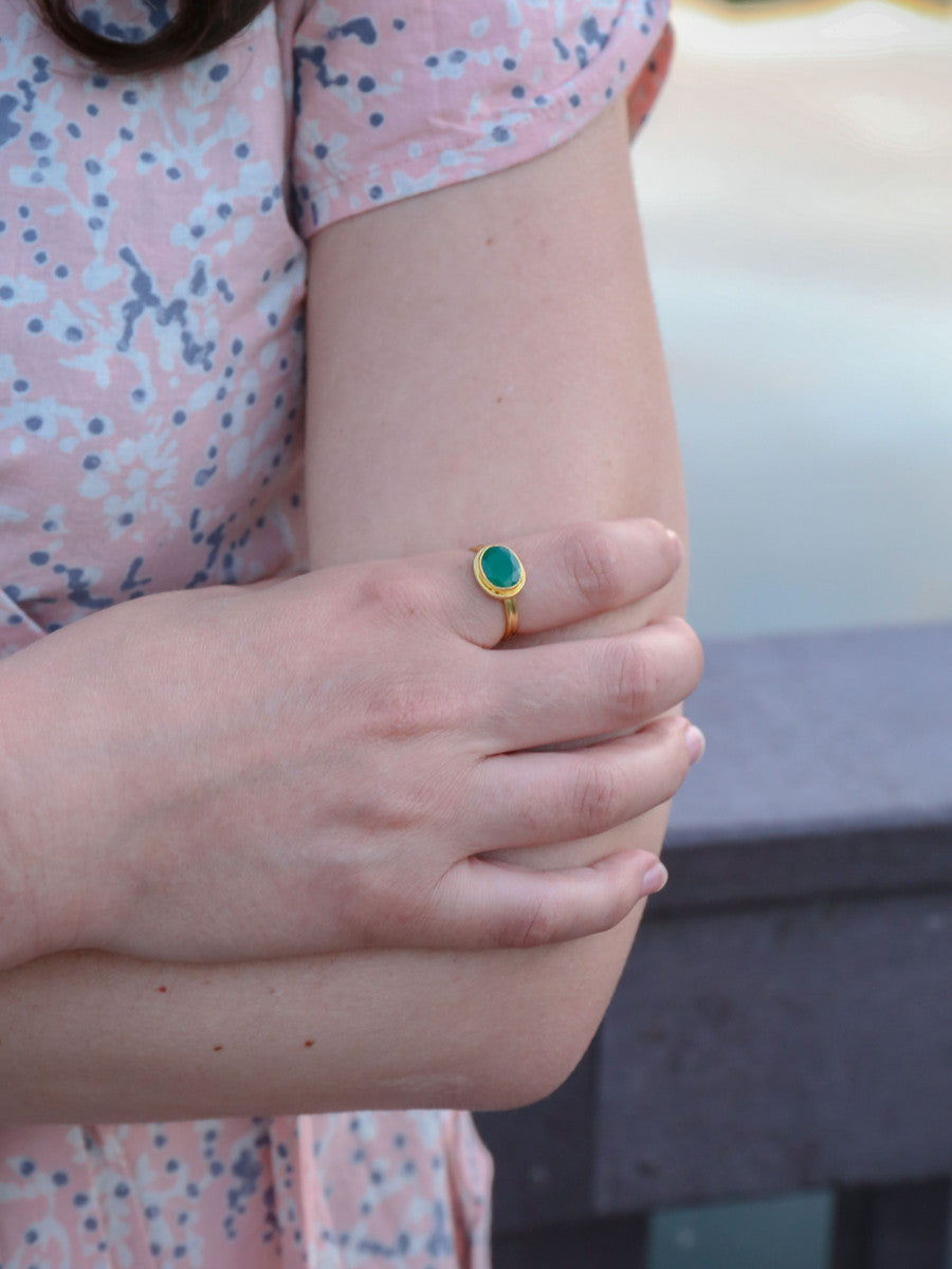 Deep Sea Brass Ring - Green Onyx