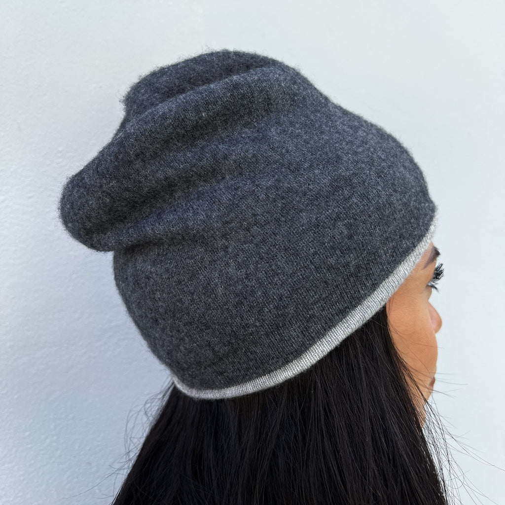 Charcoal + Ash Reversible Cashmere Beanie