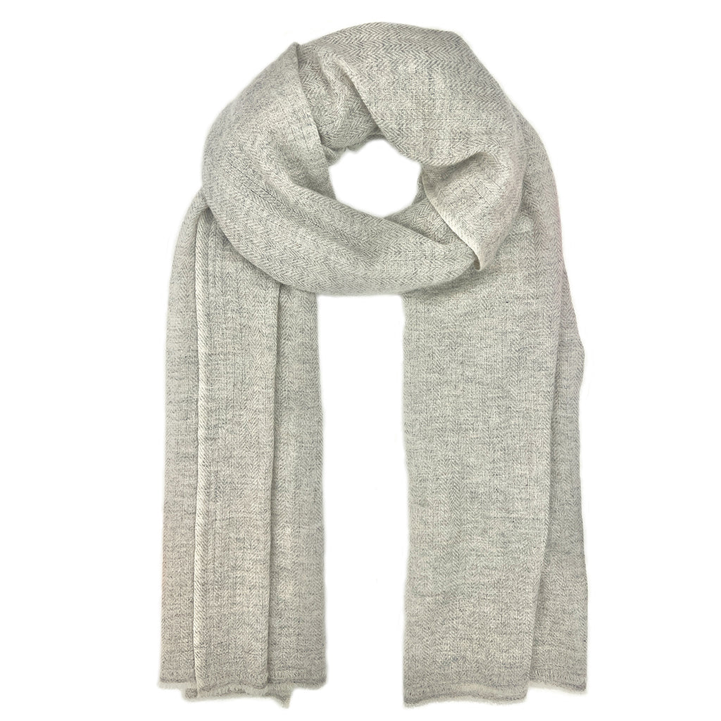 Heather Gray Herringbone Cashmere Scarf