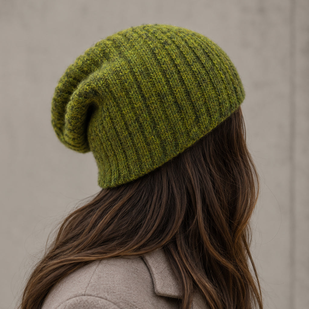 Olive Green Ribbed Alpaca Beanie
