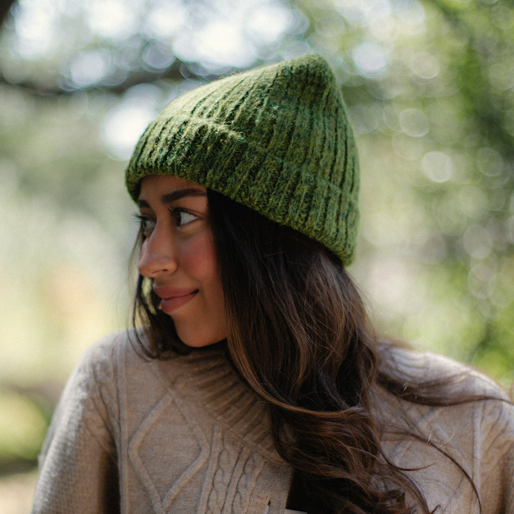 Olive Green Ribbed Alpaca Beanie