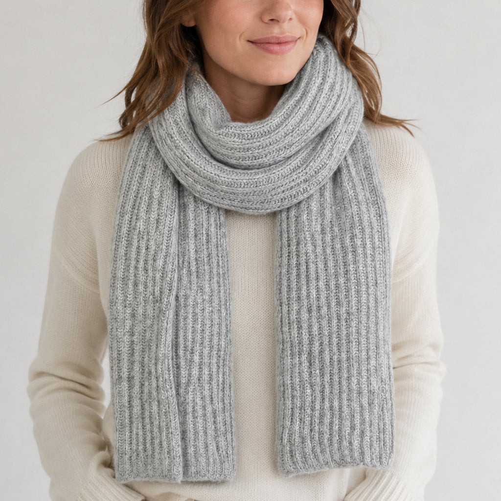 Heather Gray Ribbed Knit Cashmere Scarf