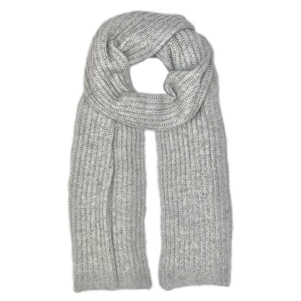 Heather Gray Ribbed Knit Cashmere Scarf