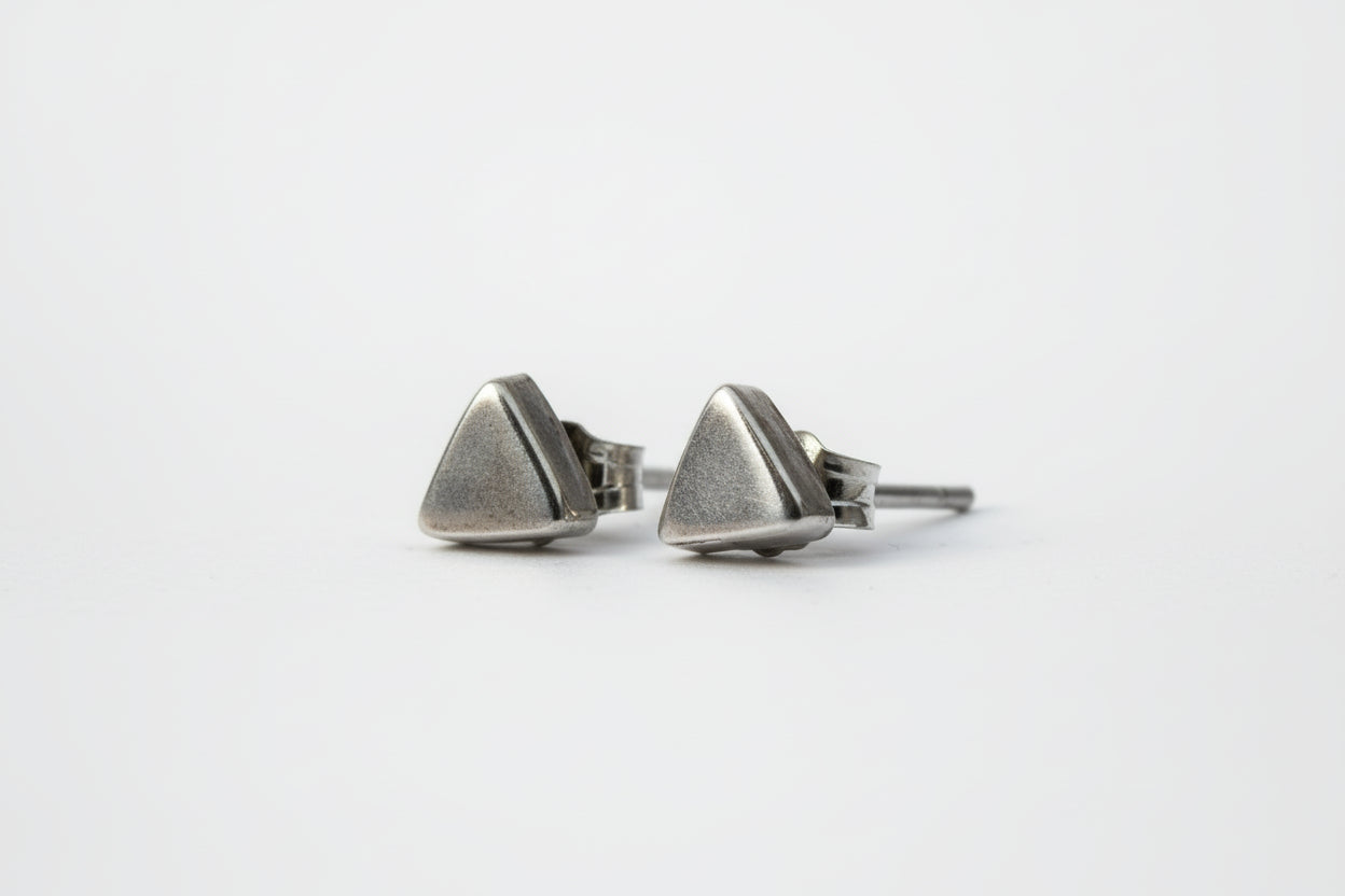 silver triangle stud earrings