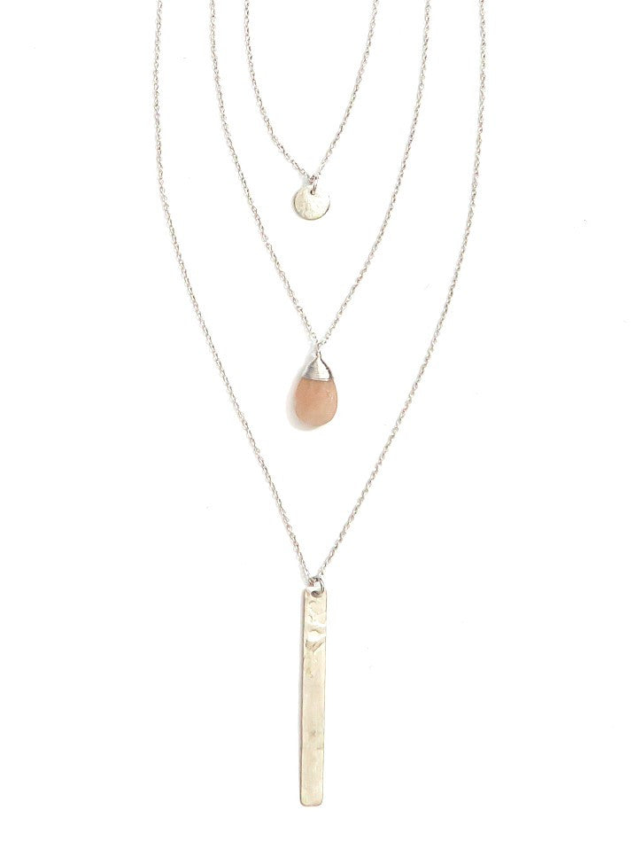 Triple Strand Multi-Way Pendant Necklace - Silver