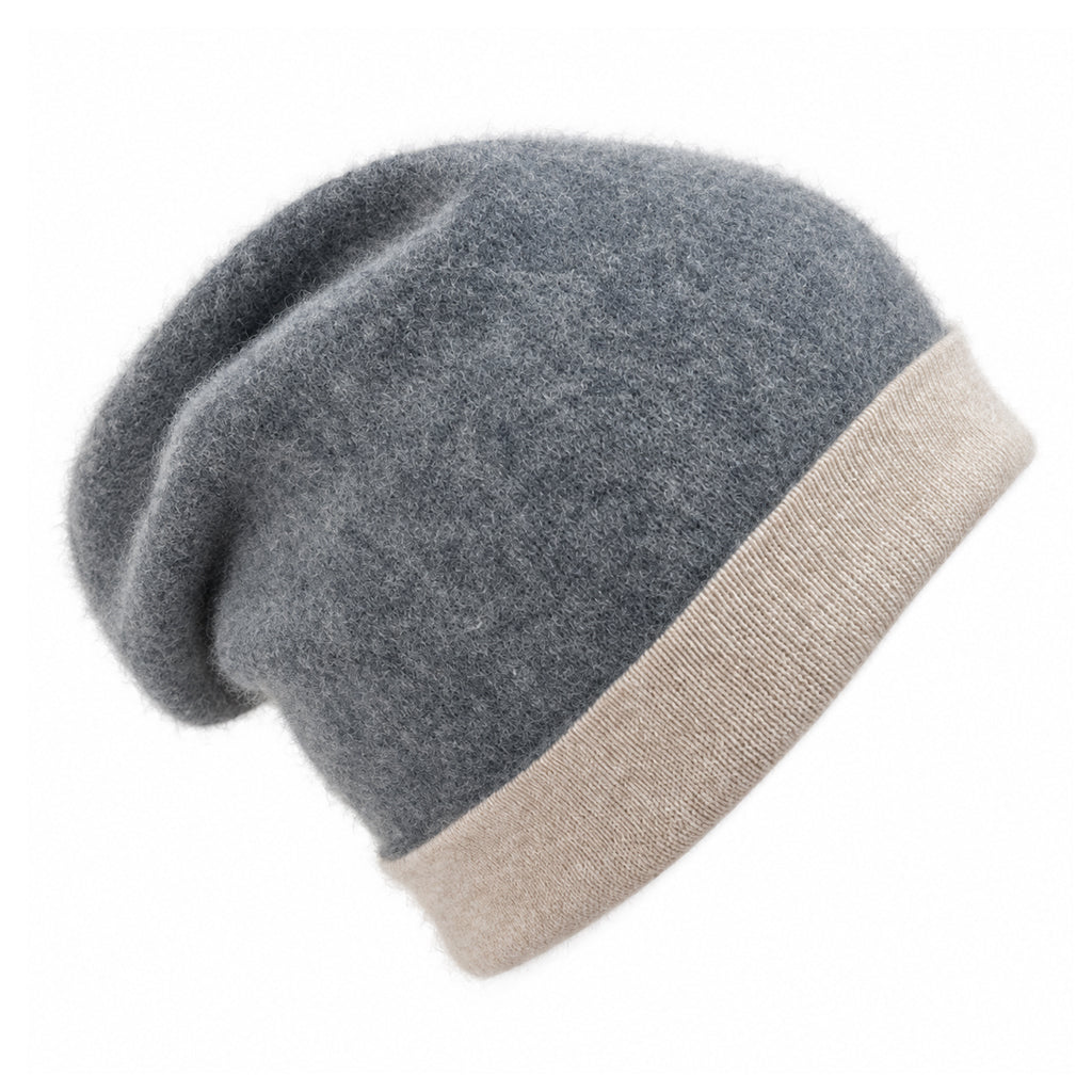 Charcoal + Sand Reversible Cashmere Beanie